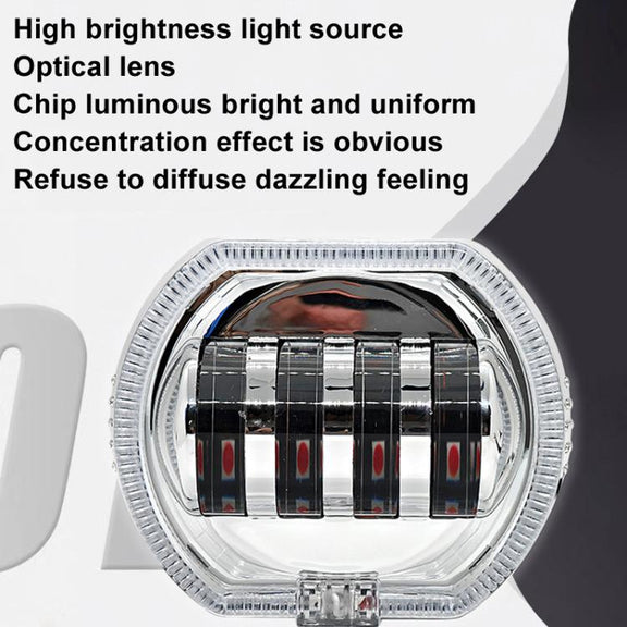 Motorcycle Electric Vehicle General Modification LED Headlight 4 Beads Double Lens Lamps, Style: Blue Aperture+Red Devil Eye