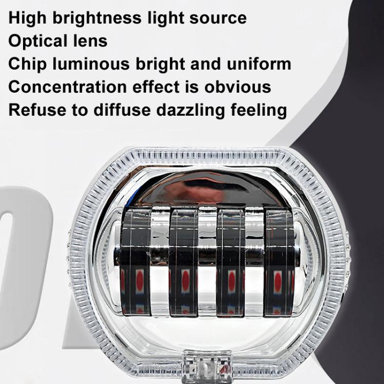 Motorcycle Electric Vehicle General Modification LED Headlight 4 Beads Double Lens Lamps, Style: White Aperture+Blue Devil Eye