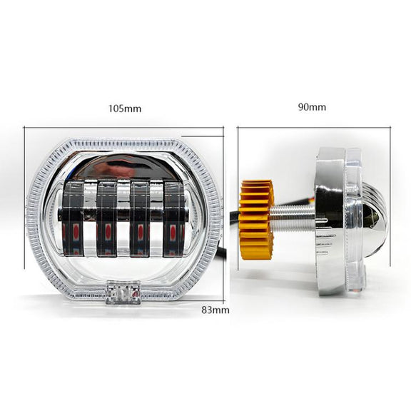 Motorcycle Electric Vehicle General Modification LED Headlight 4 Beads Double Lens Lamps, Style: White Aperture+Blue Devil Eye