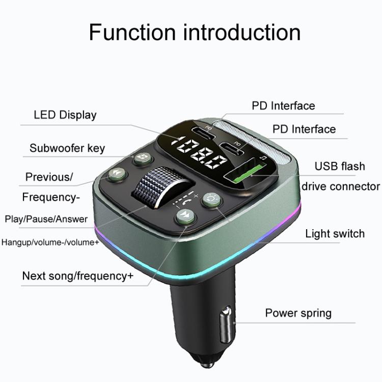 GZ08 Car Voltage Display Fast Charger Subwoofer MP3 Bluetooth Player