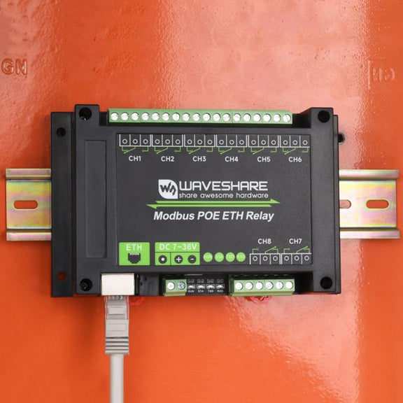 Waveshare 24964 Industrial 8-ch Ethernet Relay Module, PoE Port Communication(Modbus POE ETH Relay)