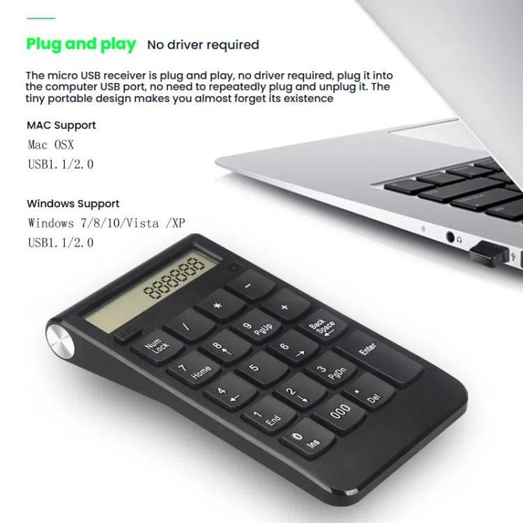 2.4G Dual-Mode Display Digital Keypad Cashier Office Computer Rechargeable Wireless Keyboard