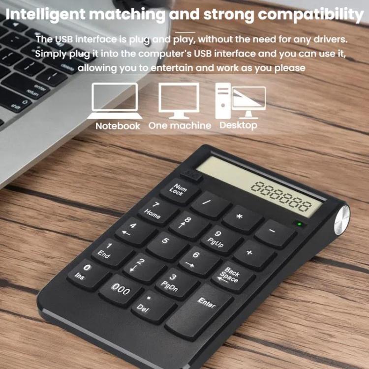 2.4G Dual-Mode Display Digital Keypad Cashier Office Computer Rechargeable Wireless Keyboard