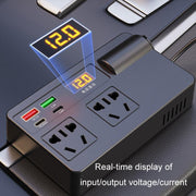 12V24V To 220V Car Multi-Function Inverter Socket Fast Charger(With Digital Display)