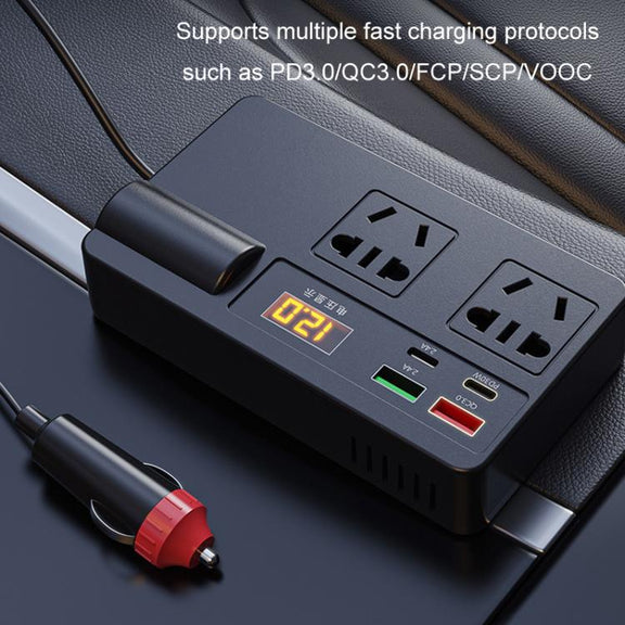 12V24V To 220V Car Multi-Function Inverter Socket Fast Charger(With Digital Display)