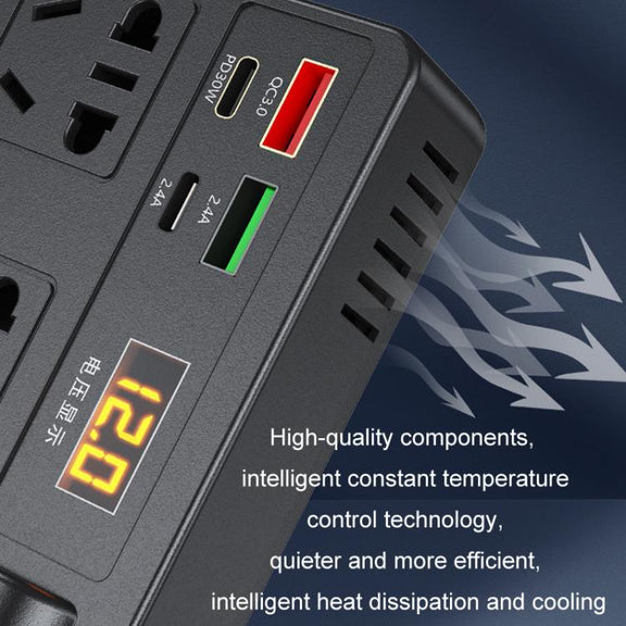12V24V To 220V Car Multi-Function Inverter Socket Fast Charger(With Digital Display)