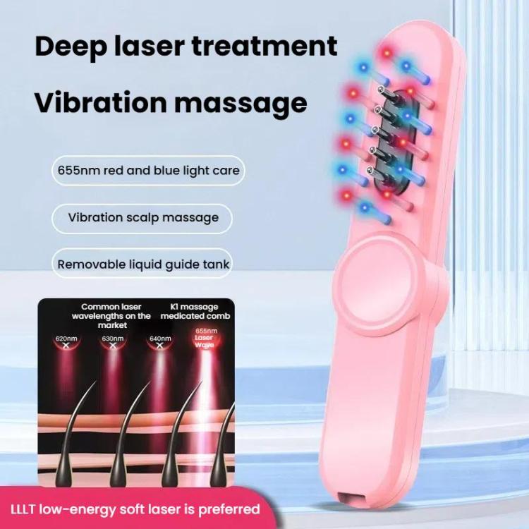 Hair Oil Applicator Roller Ball Red / Blue Light Electric Massage Comb Hair Regrowth Conductive Comb(Pink)