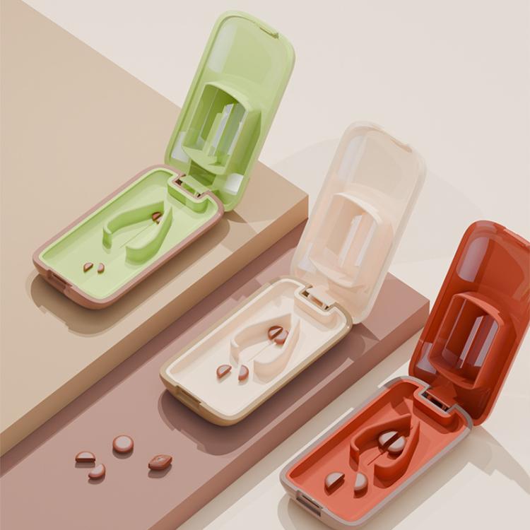 Lightweight Pill Cutter Box Portable Tablet Cutting Dispensing Pill Box(Caramel Brown)