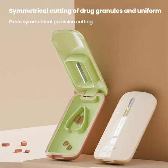 Lightweight Pill Cutter Box Portable Tablet Cutting Dispensing Pill Box(Caramel Brown)