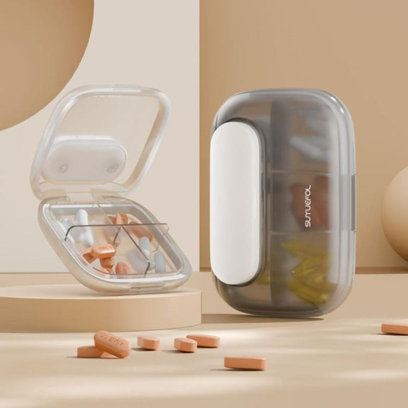 Portable Pill Box Dispenser Sealed Large Capacity Seven Days a Week Medication Organizer, Color: 4 Grids Gray