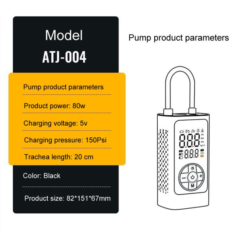 ATJ-004 Smart Wireless Digital Display Portable Car Tire Pump Multi-Function Inflator(Lithium Battery Model)