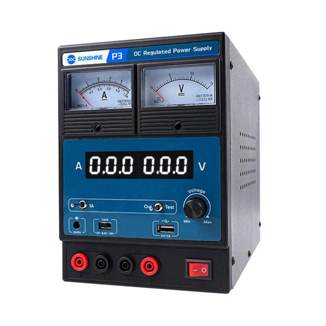 SUNSHINE P3 DC Regulated Power Supply 5V/8.4V/15V Switching Mobile Phone Repair Regulated Power Supply Meter(US Plug 110V)