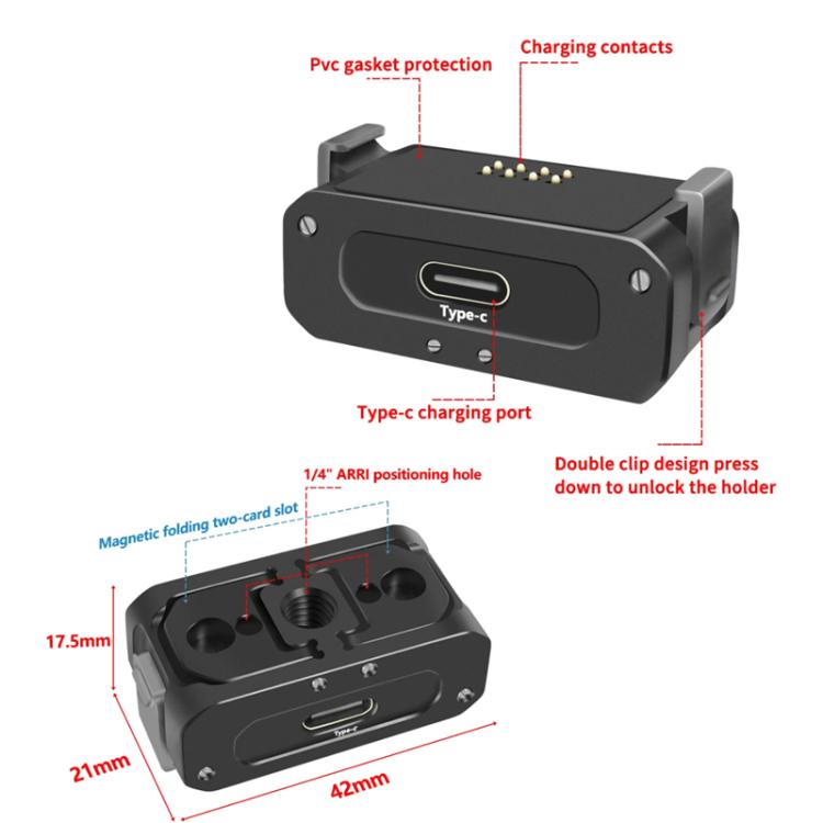 For DJI Osmo Action 2 Camera Magnetic Charging Base with 1/4 Inch & Arri Hole, Spec: Only Base