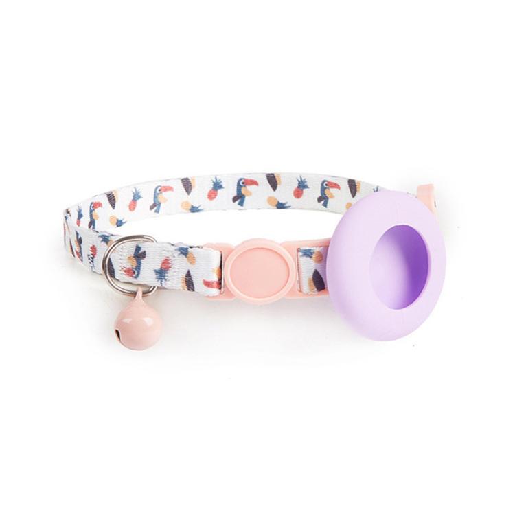 For Airtag Tracker Protective Case Cat Collar GPS Locator Protective Case With Bell(Pineapple Parrot)