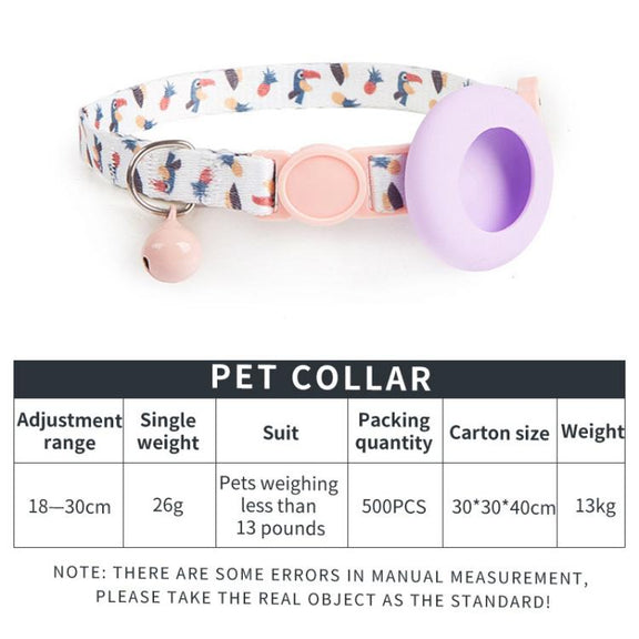 For Airtag Tracker Protective Case Cat Collar GPS Locator Protective Case With Bell(Pineapple Parrot)