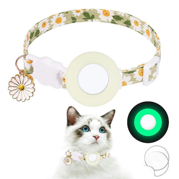 For AirTag Tracker Silicone Cover Small Daisy Pet Collar Dog Collar With Bell And Front Back Film(Luminous Green)