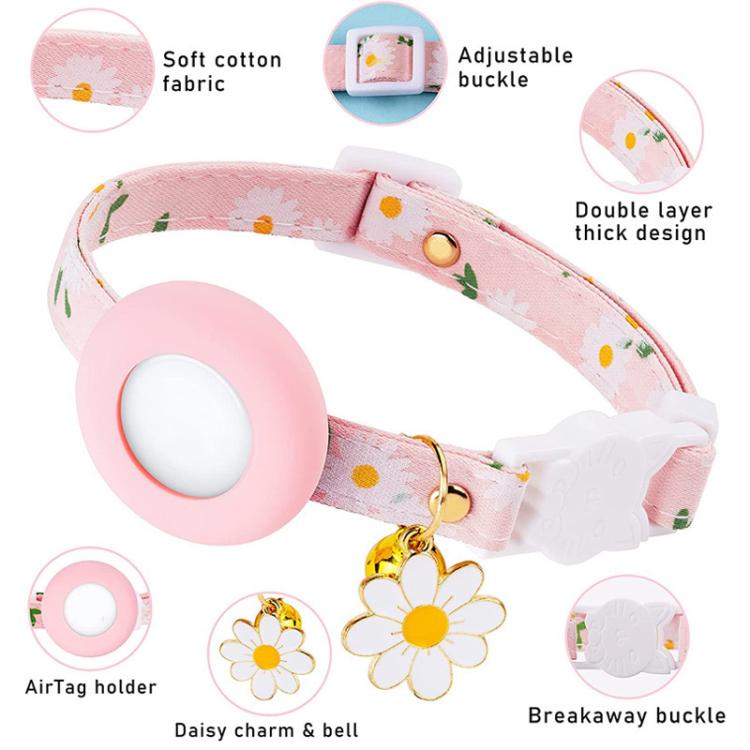 For AirTag Tracker Silicone Cover Small Daisy Pet Collar Dog Collar With Bell And Front Back Film(Purple)
