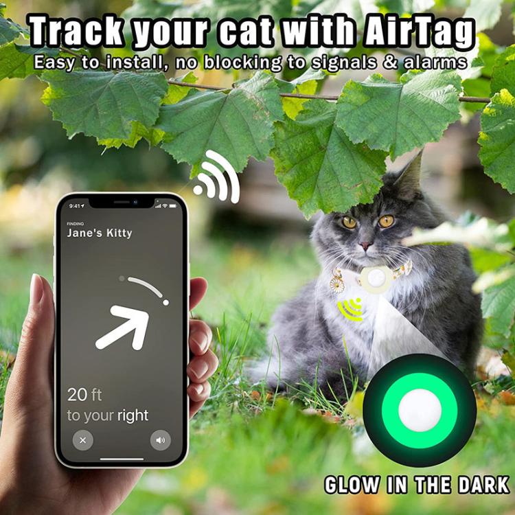For AirTag Tracker Silicone Cover Small Daisy Pet Collar Dog Collar With Bell And Front Back Film(Luminous Green)