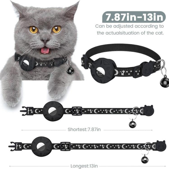 For AirTag Tracker Silicone Case Reflective Stars And Moon Cats Dogs Pet Collar With Bell(Purple)