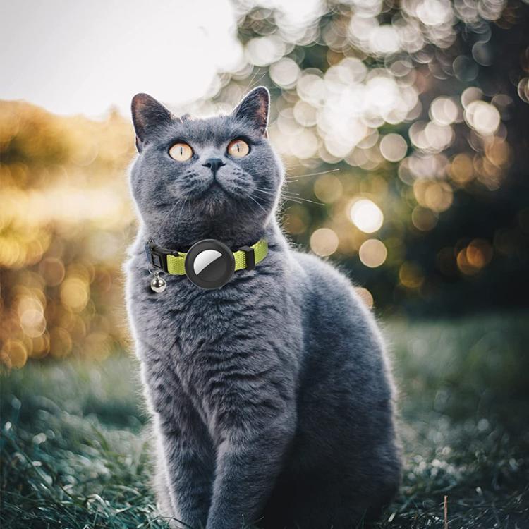 For AirTag Tracker Silicone Case Rainbow Gradient Pet Cat Collar With Bell(Gradient Yellow)