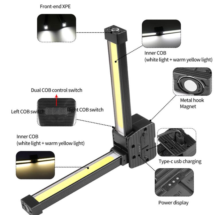 Double-Sided COB 90-Degree Folding Work Light Magnet With Hook Maintenance Light(FT32)
