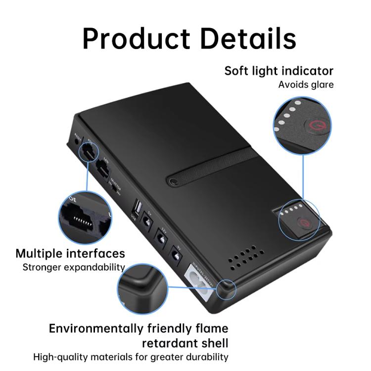 Uninterruptible Power Supply with DC Output 5V/9V/12V for Router, Modem, Security Camera, Mobile Phone EU Plug