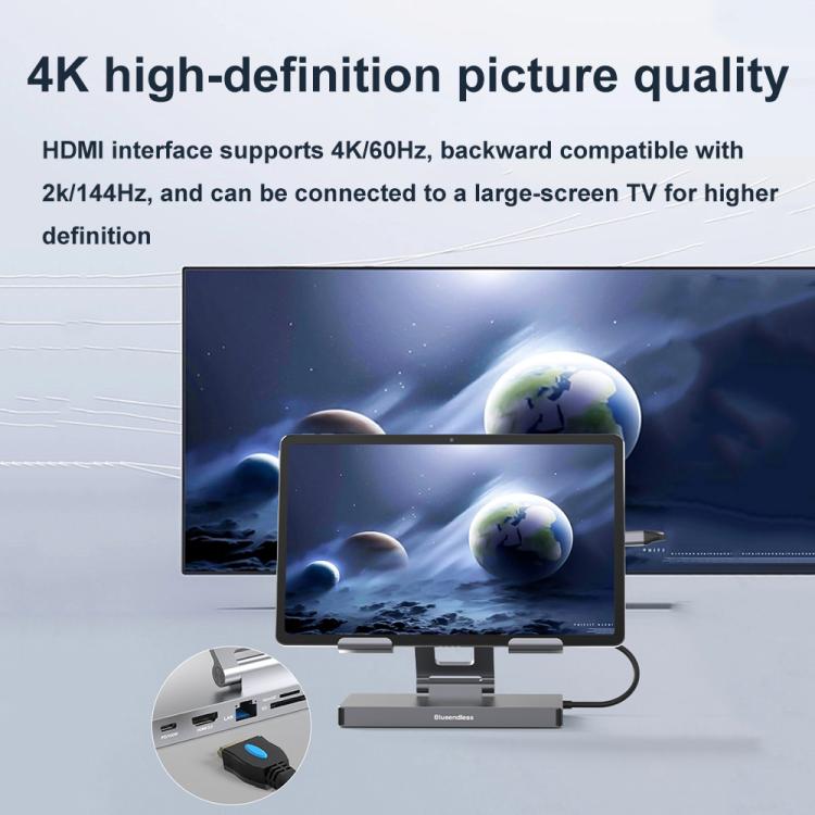 Blueendless 4K/60Hz Multifunctional Docking Station Tablet Holder, Spec: 10-in-1 Ethernet Port Rotating