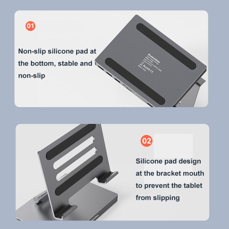 Blueendless 4K/60Hz Multifunctional Docking Station Tablet Holder, Spec: 10-in-1