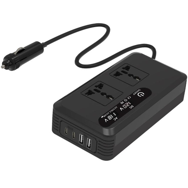 Gurxun Dual Digital Display Car Inverter With 2 USB+2 Type-C Ports Universal Plug 110V