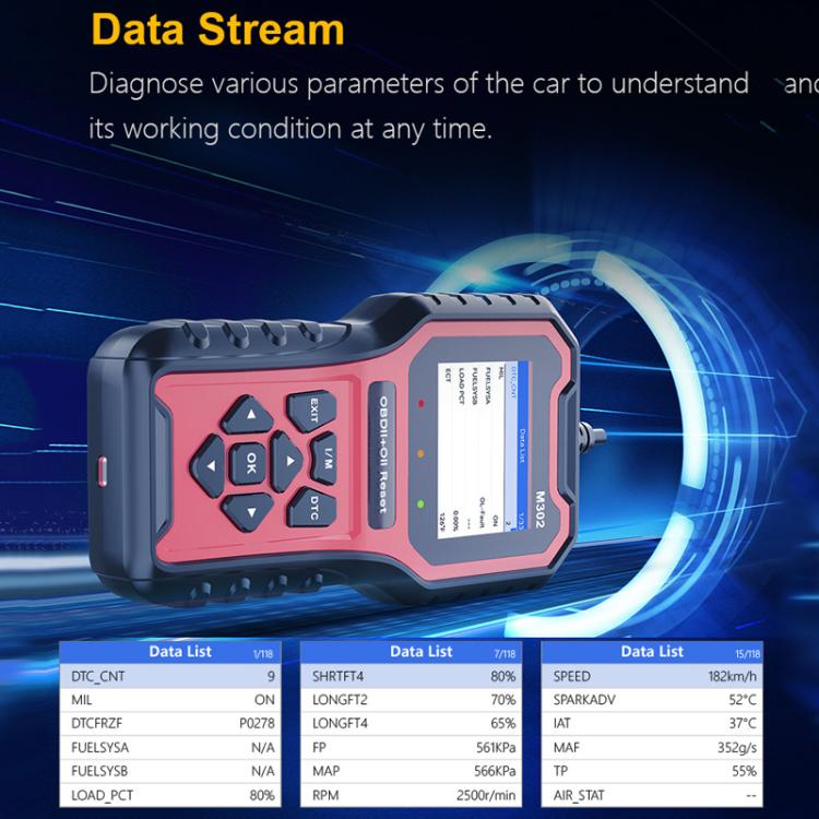 M302 Car Oil Reset Code Reader Automotive Maintenance Light Zero Reset Fault Diagnosis Tool