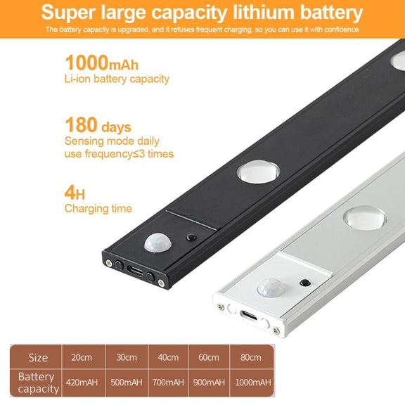 80cm Rechargeable Motion Sensor Light Bar Cabinet Wardrobe Lamp With Remote Control(Silver)