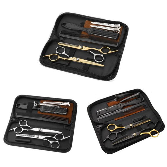 Stainless Steel Haircutting Scissors Set Hair Cutting Tools, Spec: 8-in-1 Black Gold