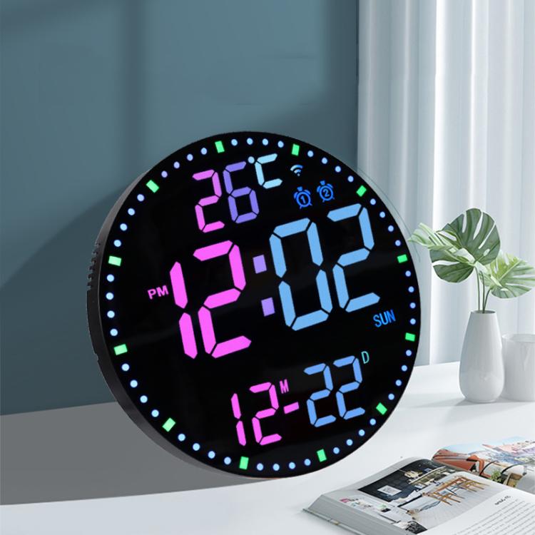 Wifi App Control LED Digital Wall Clock With RGB Light Multi-Functional Alarm Clock(Black Shell Black Surface)