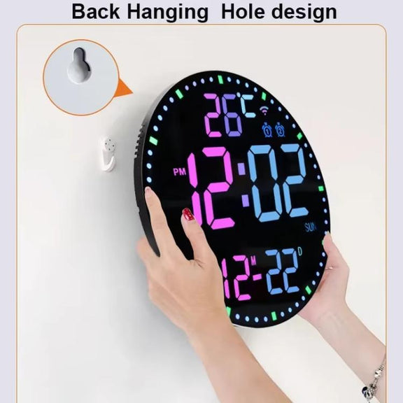 Wifi App Control LED Digital Wall Clock With RGB Light Multi-Functional Alarm Clock(Black Shell Black Surface)