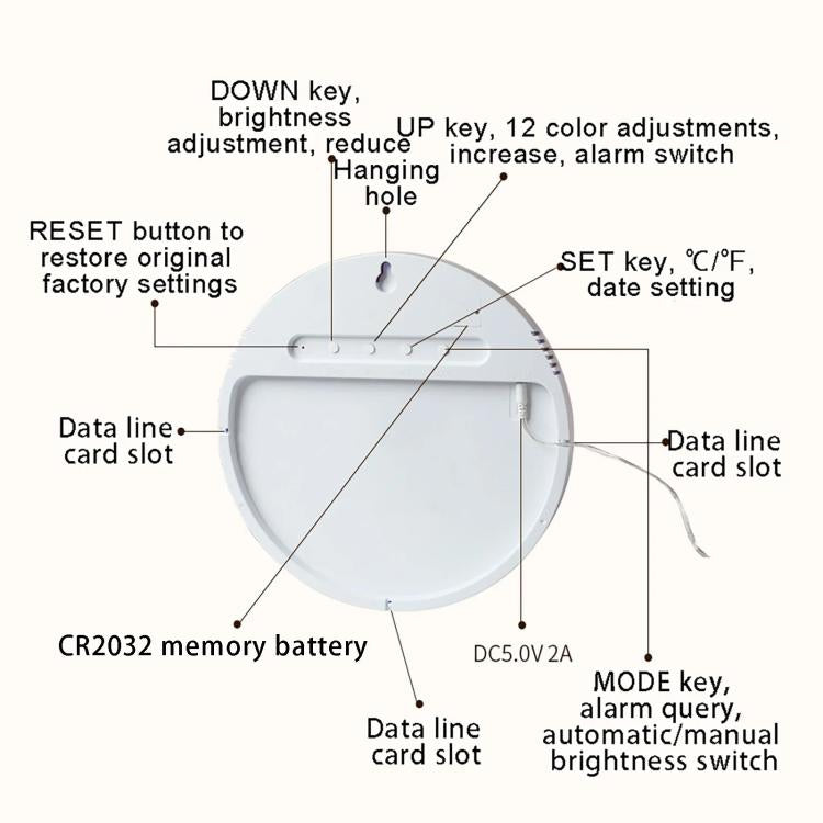 Wifi App Control LED Digital Wall Clock With RGB Light Multi-Functional Alarm Clock(White Shell Cloth Surface)