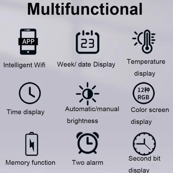Wifi App Control LED Digital Wall Clock With RGB Light Multi-Functional Alarm Clock(White Shell Black Surface)