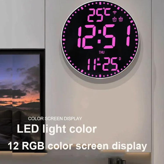 Wifi App Control LED Digital Wall Clock With RGB Light Multi-Functional Alarm Clock(White Shell Black Surface)