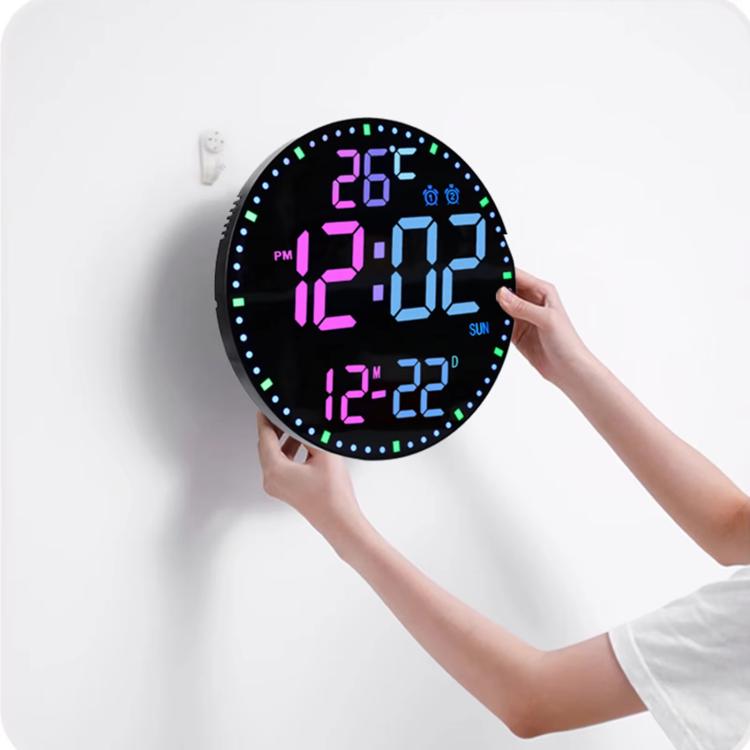 11.6-Inch RGB Wall Clock With Remote Control Multi-Functional Alarm Clock Bamboo+Bamboo