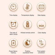 11.6-Inch RGB Wall Clock With Remote Control Multi-Functional Alarm Clock Bamboo+Bamboo