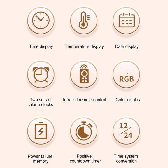 11.6-Inch RGB Wall Clock With Remote Control Multi-Functional Alarm Clock Bamboo+Bamboo