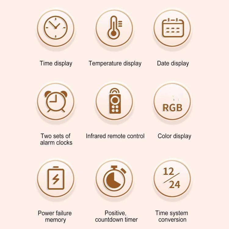 11.6-Inch RGB Wall Clock With Remote Control Multi-Functional Alarm Clock  White+Cloth
