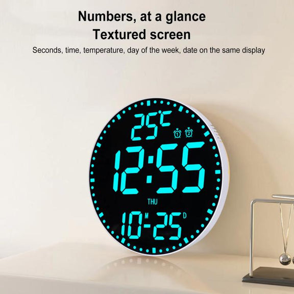 11.6-Inch RGB Wall Clock With Remote Control Multi-Functional Alarm Clock Bamboo+Bamboo