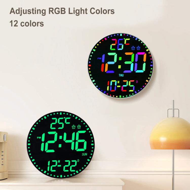 11.6-Inch RGB Wall Clock With Remote Control Multi-Functional Alarm Clock Bamboo+Black