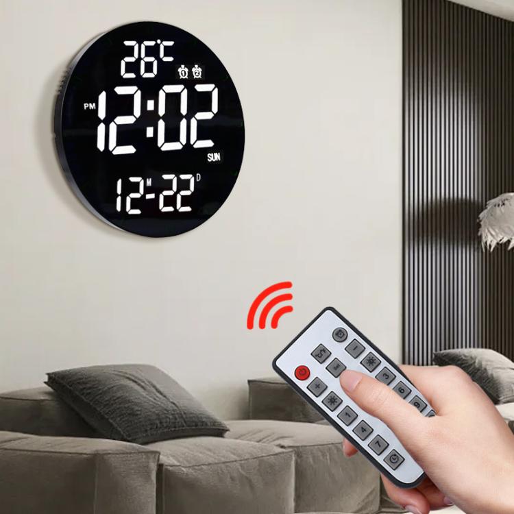 11.6-Inch White Light Wall Clock With Remote Control Multi-Functional Alarm Clock Black+Black
