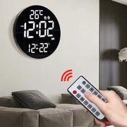 11.6-Inch White Light Wall Clock With Remote Control Multi-Functional Alarm Clock Black+Black
