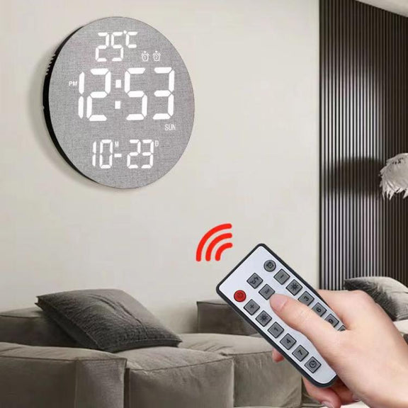 11.6-Inch White Light Wall Clock With Remote Control Multi-Functional Alarm Clock Black+Cloth
