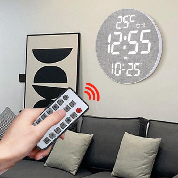 11.6-Inch White Light Wall Clock With Remote Control Multi-Functional Alarm Clock White+Cloth