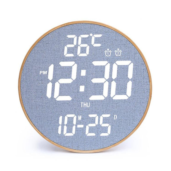 11.6-Inch White Light Wall Clock With Remote Control Multi-Functional Alarm Clock Bamboo+Cloth