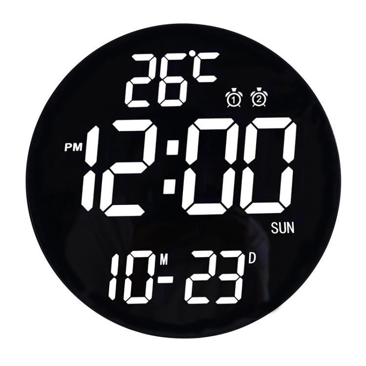 11.6-Inch White Light Wall Clock With Remote Control Multi-Functional Alarm Clock Black+Black