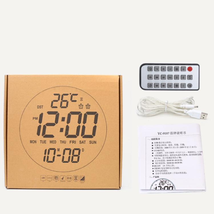 11.6-Inch White Light Wall Clock With Remote Control Multi-Functional Alarm Clock Black+Black
